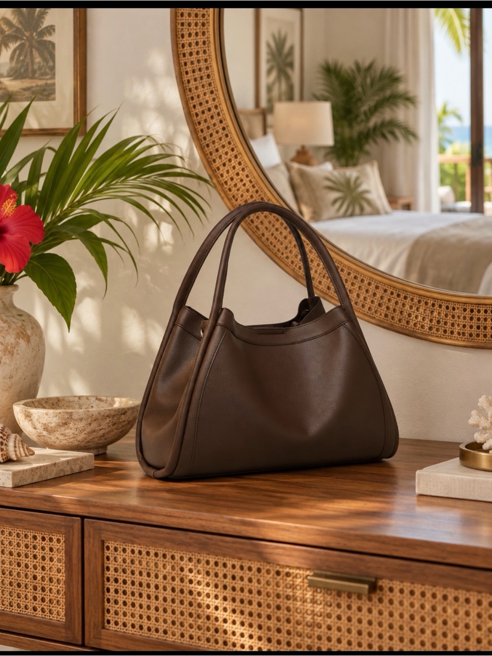 Elegant Dark Brown Leather Shoulder Bag for Women